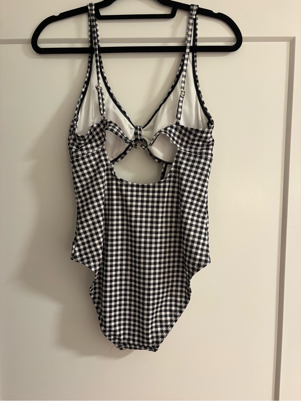 Women’s Black & White Gingham Tie-Front One-Piece Swimsuit - Picture 3 of 8